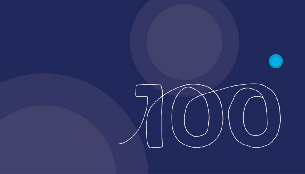 a line drawing of the number 100 on a dark blue background