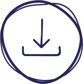 an arrow pointing down towards a bracket inside a circle